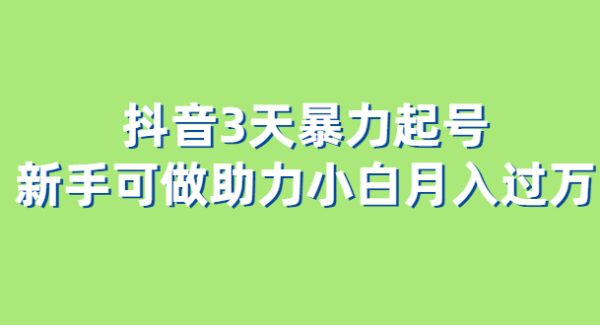 抖音3天暴力起号新手可做助力小白月入过W