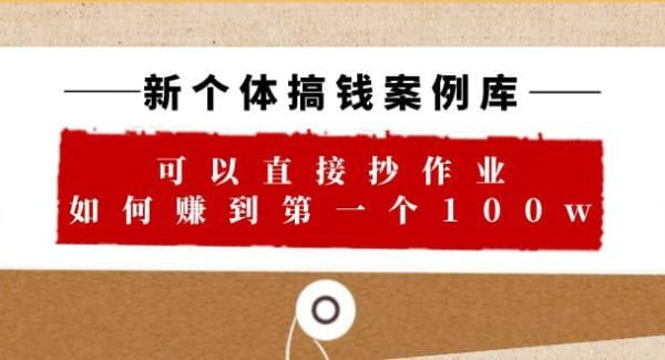 新个体 搞钱案例 库，可以直接抄作业 如何赚到第一个100w（29节视频 文档）