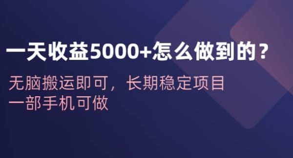 一天收益5000 怎么做到的？轻松搬运即可，长期稳定项目，一部手机可做