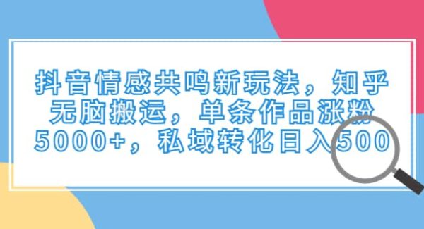 抖音情感共鸣新玩法，知乎轻松搬运，单条作品涨粉5000 ，私域转化日入500