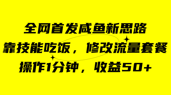 咸鱼冷门新玩法，靠“技能吃饭”，修改流量套餐，操作1分钟，收益50