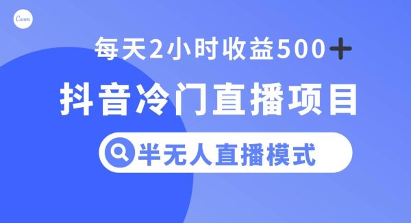 抖音冷门直播项目，半无人模式，每天2小时收益500