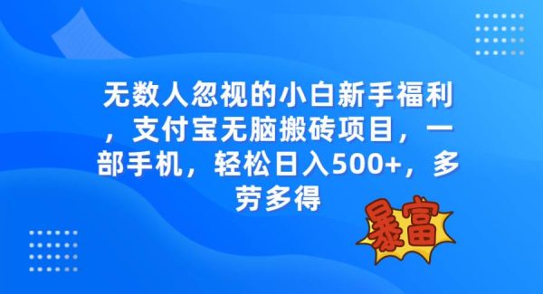 无数人忽视的项目，支付宝轻松搬砖项目，一部手机即可操作，轻松日入500