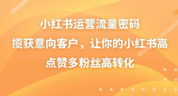 小红书运营流量密码，揽获意向客户，让你的小红书高点赞多粉丝高转化