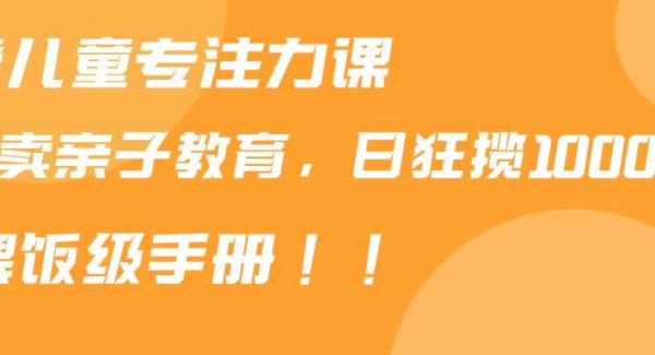 （9050期）靠儿童专注力课程售卖亲子育儿课程，日暴力狂揽1000+，喂饭手册分享