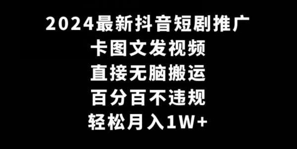 2024最新抖音短剧推广，卡图文发视频，直接轻松搬，百分百不违规，轻松月入1W+【揭秘】