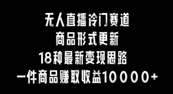 无人直播冷门赛道，商品形式更新，18种变现思路，一件商品赚取收益10000+【揭秘】