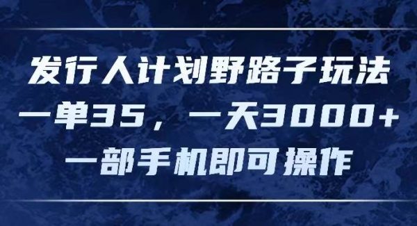 发行人计划野路子玩法，一单35，一天3000+，一部手机即可操作