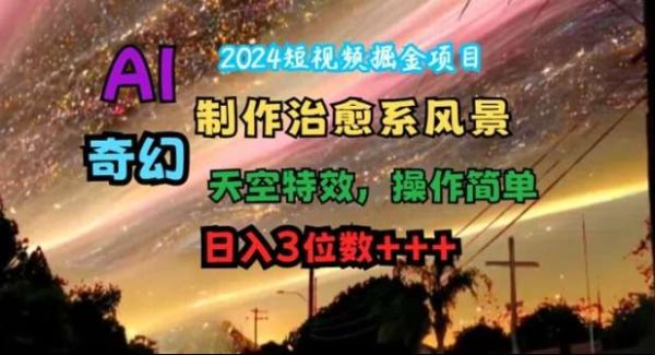 2024短视频掘金项目，AI制作治愈系风景，奇幻天空特效，操作简单，日入3位数【揭秘】