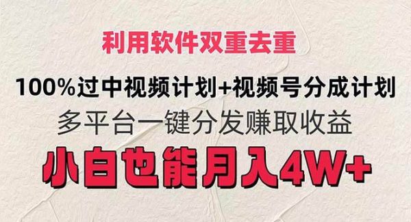 利用软件双重去重，100%过中视频+视频号分成计划小白也可以月入4W+