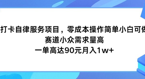 打卡自律服务项目，零成本操作简单小白可做，赛道小众需求量高，一单高达90元月入1w+