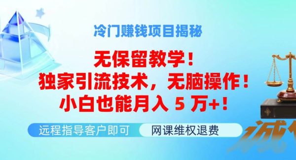 （11864期）冷门赚钱项目无保留教学！独家引流技术，轻松操作！小白也能月入5万+！