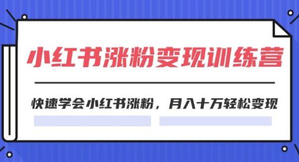 2024小红书19天涨粉变现特训营，快速学会小红书涨粉，月入十万轻松变现（42节）