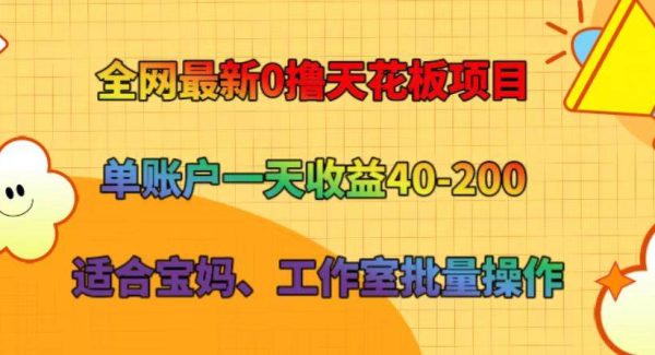 全网最新0撸天花板项目 单账户一天收益40-200 适合宝妈、工作室批量操作