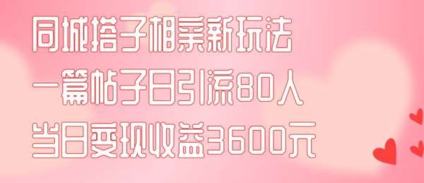 同城搭子相亲新玩法一篇帖子引流80人当日变现3600元(项目教程+实操教程)【揭秘】