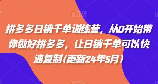 拼多多日销千单训练营，从0开始带你做好拼多多，让日销千单可以快速复制(更新24年7月)