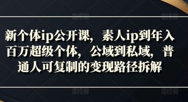 新个体ip公开课，素人ip到年入百万超级个体，公域到私域，普通人可复制的变现路径拆解