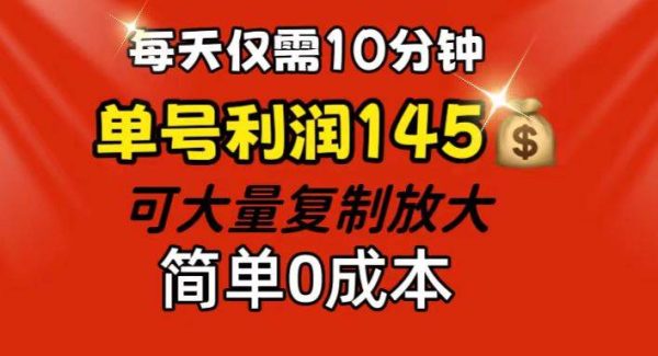 （12027期）每天仅需10分钟，单号利润145 可复制放大 简单0成本