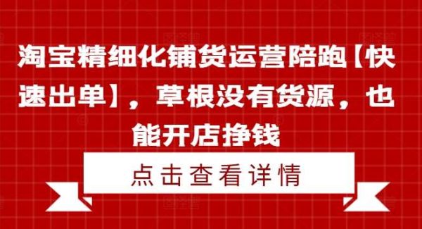 淘宝精细化铺货运营陪跑【快速出单】，草根没有货源，也能开店挣钱