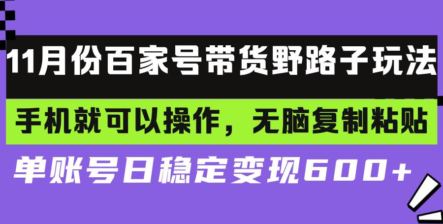 （13281期）百家号带货野路子玩法 手机就可以操作，轻松复制粘贴 单账号日稳定变现…