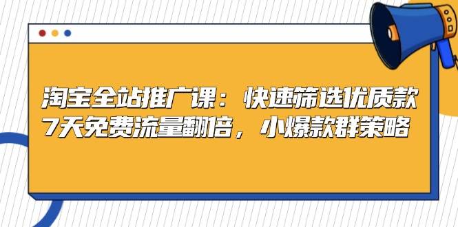 （13184期）淘宝全站推广课：快速筛选优质款，7天免费流量翻倍，小爆款群策略