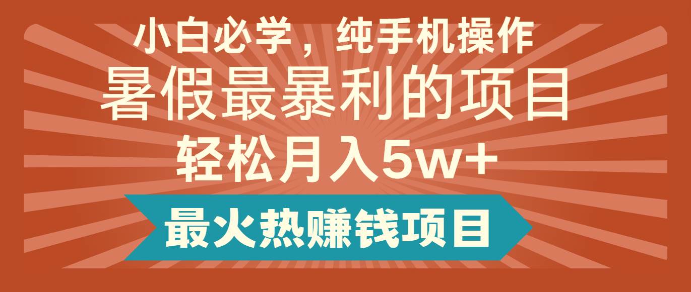 2024暑假最赚钱的项目，简单轻松操作，每单利润最少500+，轻松月入5万+