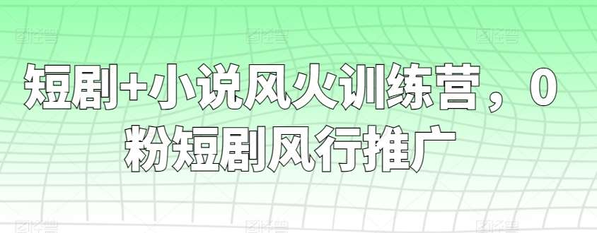 短剧+小说风火训练营，0粉短剧风行推广