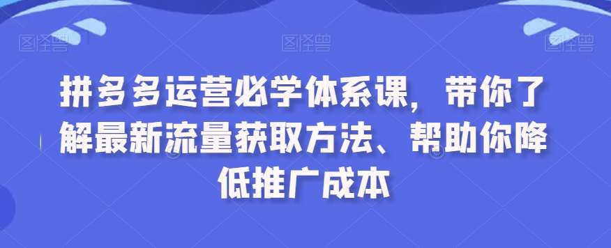 拼多多运营必学体系课，带你了解最新流量获取方法、帮助你降低推广成本