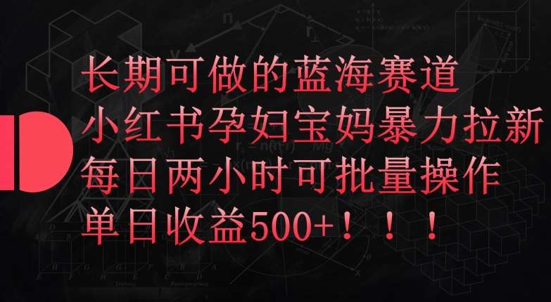 长期可做的蓝海赛道，小红书孕妇宝妈暴力拉新玩法，每日两小时可批量操作，单日收益500+【揭秘】