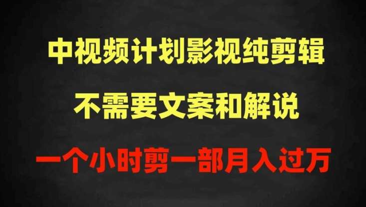 中视频计划影视纯剪辑，不需要文案和解说，一个小时剪一部，100%过原创月入过W【揭秘】