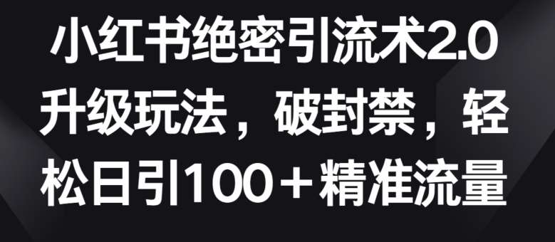 小红书绝密引流术2.0升级玩法，破封禁，轻松日引100+精准流量【揭秘】