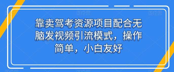 靠卖驾考资源项目配合轻松发视频引流模式，操作简单，小白友好【揭秘】