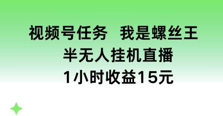 视频号任务，我是螺丝王， 半无人gua机1小时收益15元【揭秘】