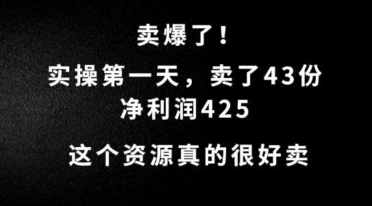 这个资源，需求很大，实操第一天卖了43份，净利润425【揭秘】