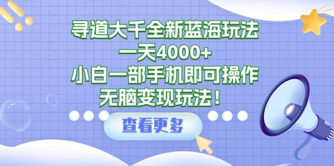 （9479期）寻道大千全新蓝海玩法，一天4000+，小白一部手机即可操作，轻松变现玩法！