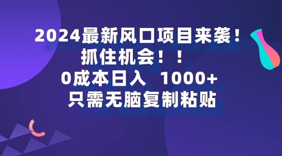 （9899期）2024最新风口项目来袭，抓住机会，0成本一部手机日入1000+，只需轻松复…