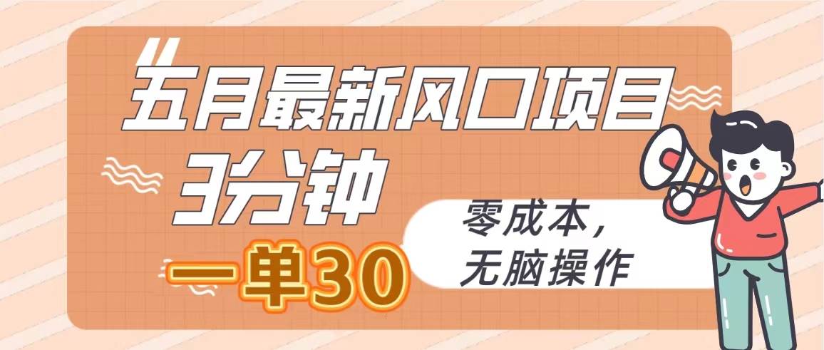 （10256期）五月最新风口项目，3分钟一单30，零成本，轻松操作