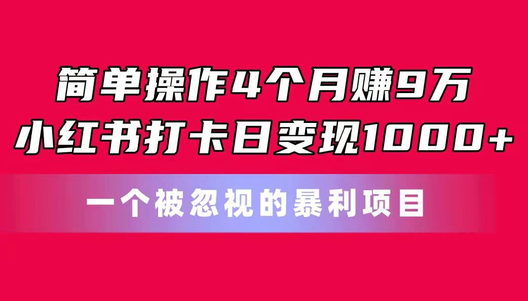 （11048期）简单操作4个月赚9万！小红书打卡日变现1000+！一个被忽视的暴力项目