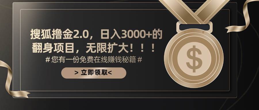 （11196期）搜狐撸金2.0日入3000+，可无限扩大的翻身项目