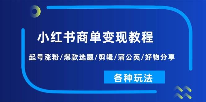 （11164期）小红书商单变现教程：起号涨粉/爆款选题/剪辑/蒲公英/好物分享/各种玩法