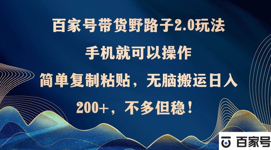 （12804期）百家号带货野路子2.0玩法，手机就可以操作，简单复制粘贴，轻松搬运日…