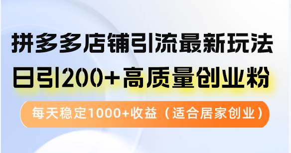 （12893期）拼多多店铺引流最新玩法，日引200+高质量创业粉，每天稳定1000+收益（…